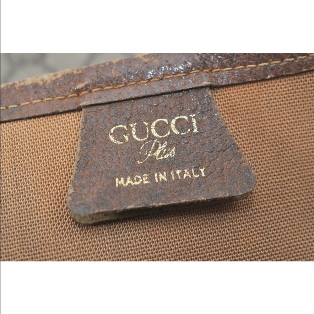 Auth GUCCI Plus Web Sherry Line GG Plus Shoulder Tote Bag PVC Leather Brown - Picture 6 of 13